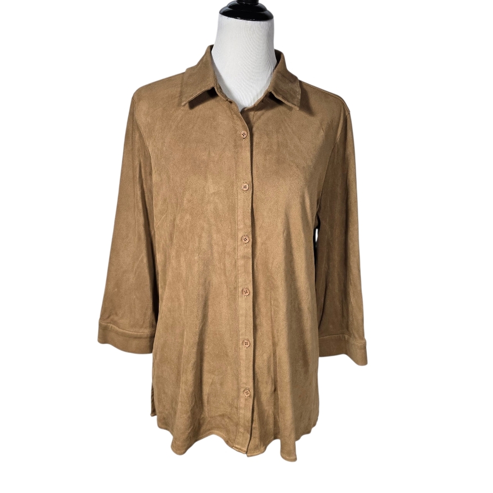 Coldwater Creek Size Large Brown Button-Down Soft Long Sleeve Shirt